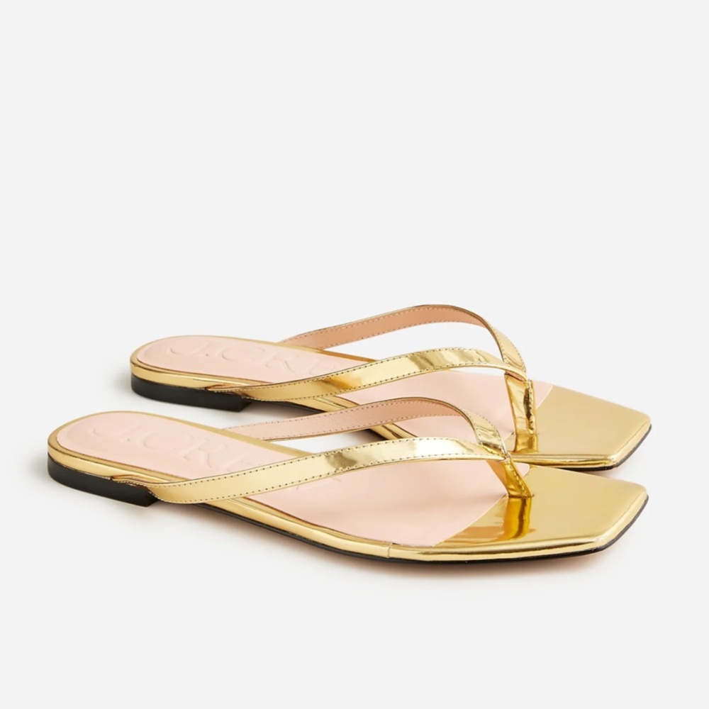 JCREW Size 7.5 $98 Capri Thong Sandals in Metallic Leather Dark Gold BX890